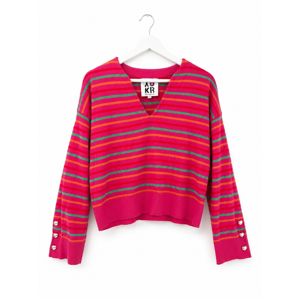 Kerri Rosenthal XOKR Striped Embroidered Next Smile's On You Sweater XS